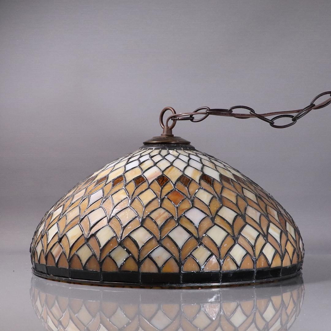20th C. Leaded Glass Hanging Dome Chandelier: 20th C. Leaded Glass Hanging Dome Chandelier. Size: 9h x 16w inches