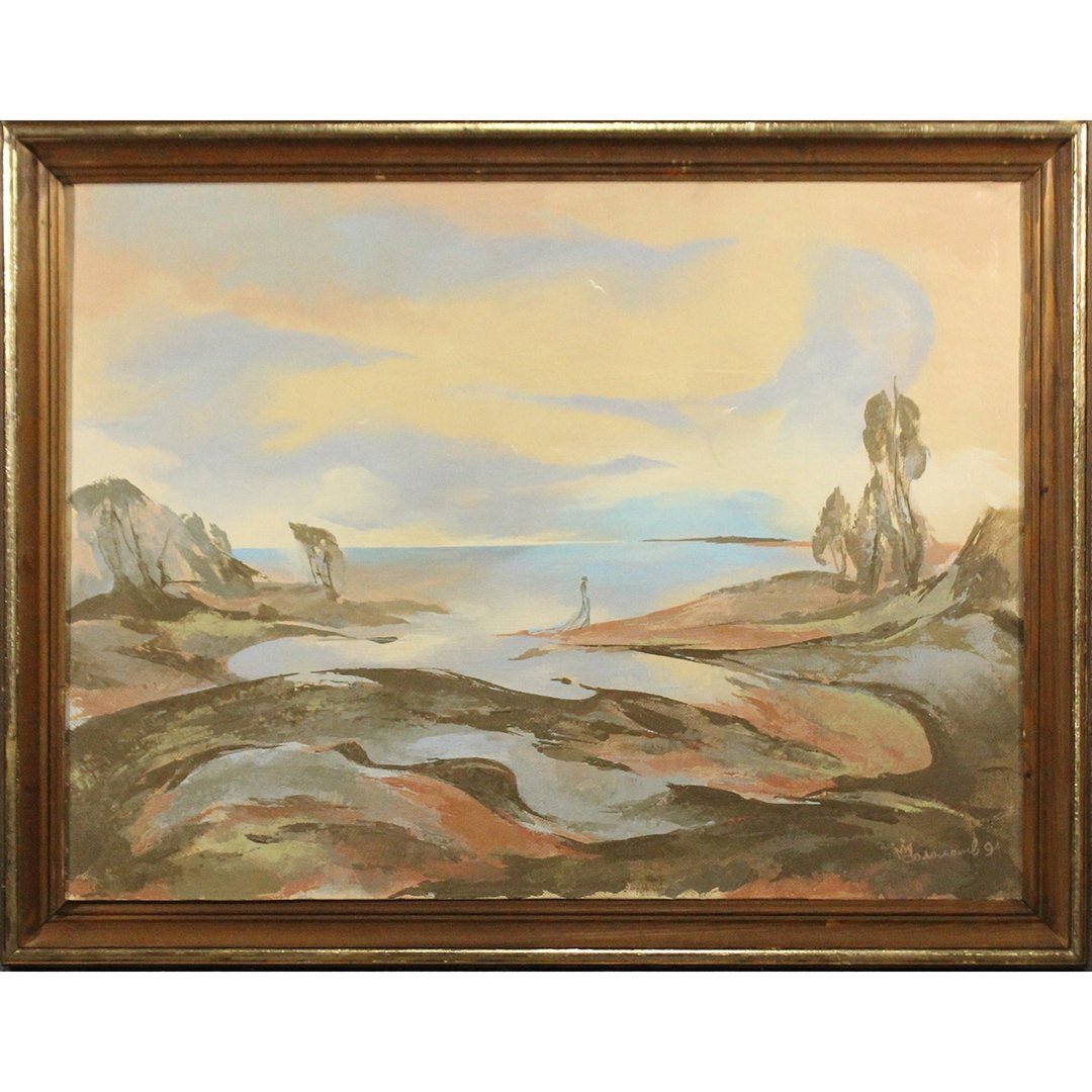 Russian Oil on Canvas Landscape Painting - Signed. Info: Russian Oil on Canvas Landscape Painting - Signed. Information written on verso. Size: 24 X 31.5 inches image, 28 x 35 inches outside frame landscape, sunset, ocean, seas