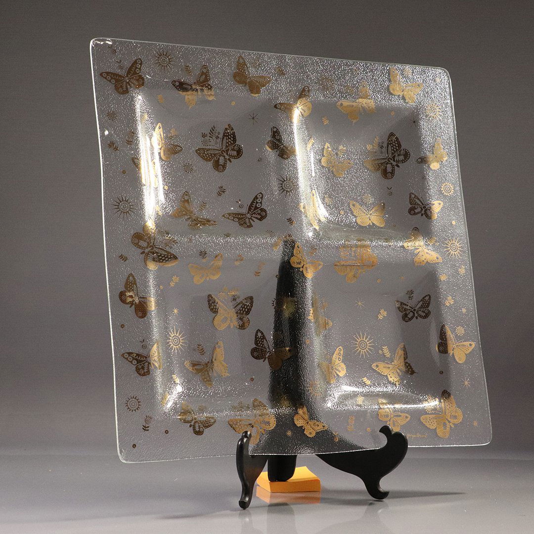 Georges Briard Signed Mid-Century Divided Serving Tray: Georges Briard Signed Mid-Century Divided Serving Tray in Glass. Size: 15w inches