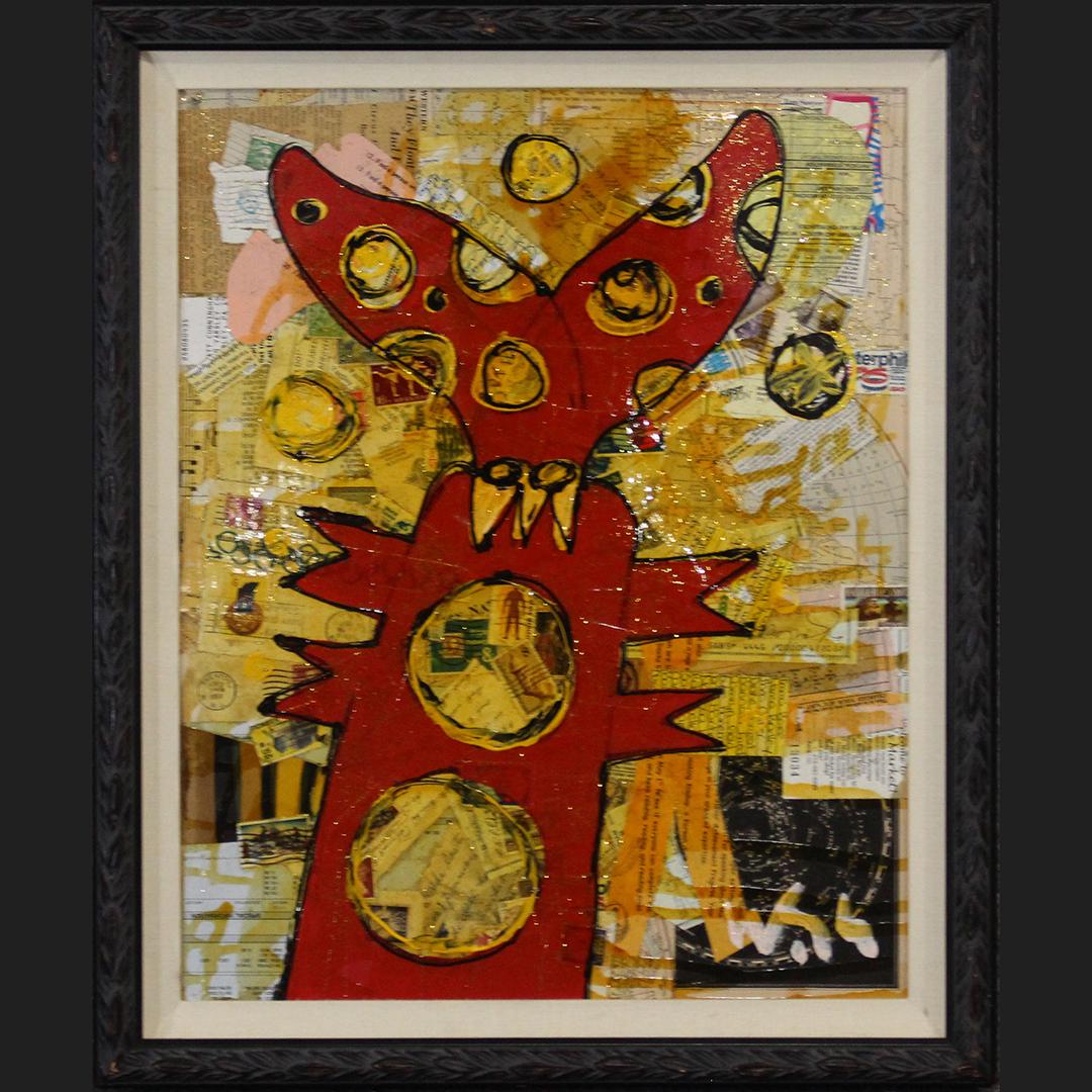 Wayne Cunningham, American, Modernism Abstract Figure: Wayne Cunningham, American, Modernism Abstract Figure. Acrylic painting and collage. Signed, framed. Well listed American Artist. Size: 20 x 16 inches image, 23.25 x 19.25 inches outside frame. ASKart