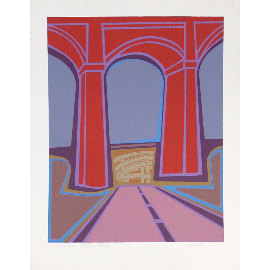 Joyce Sills, Mid-Century Lithograph Viaduct #62/150: Joyce Sills, Mid-Century Lithograph Viaduct #62/150, 1972. Pencil Signed. Size: 26 x 19 inches