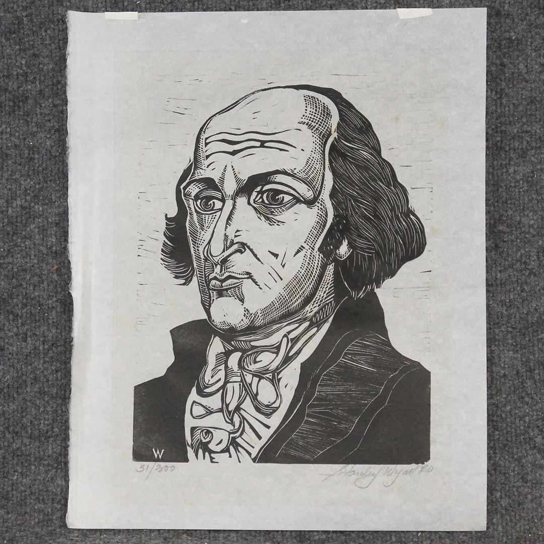 Harley Wyant, Woodblock, George Washington #31/300: Harley Wyant, Woodblock, George Washington #31/300. Size: 15.75 x 12.75 inches