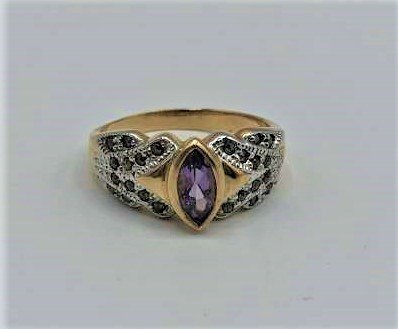 Sterling Vermeil Purple Amethyst Marcasite Ring Size 8: Sterling Vermeil Purple Amethyst Marcasite Ring Size 8
