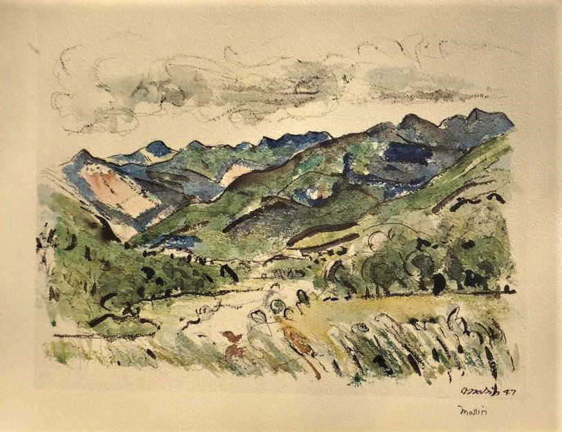 John Marin 1947, Pencil Signed Lithograph Adirondacks: John Marin 1947, Pencil Signed Lithograph Adirondacks, Along Ausable River. Printed in U.S.A ; Signed and dated in plate, pencil signed: Marin. Titled on verso . Unframed. Size: 10 in. x 12.5 in.