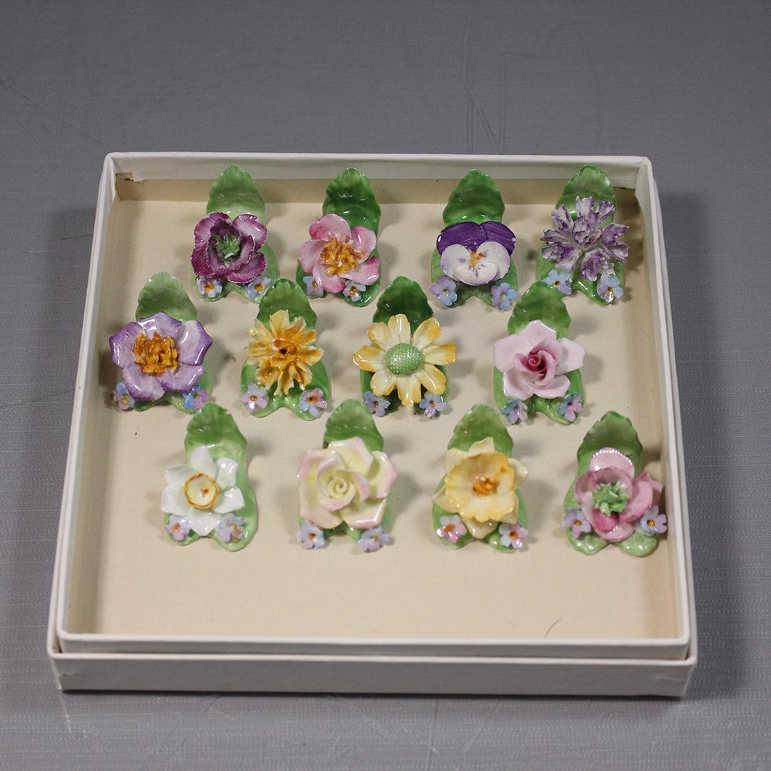 12 Coalport Porcelain Flowers Dining Table Name Markers: 12 Coalport Porcelain Flowers Dining Table Name Markers. Size: 1 x 1.5