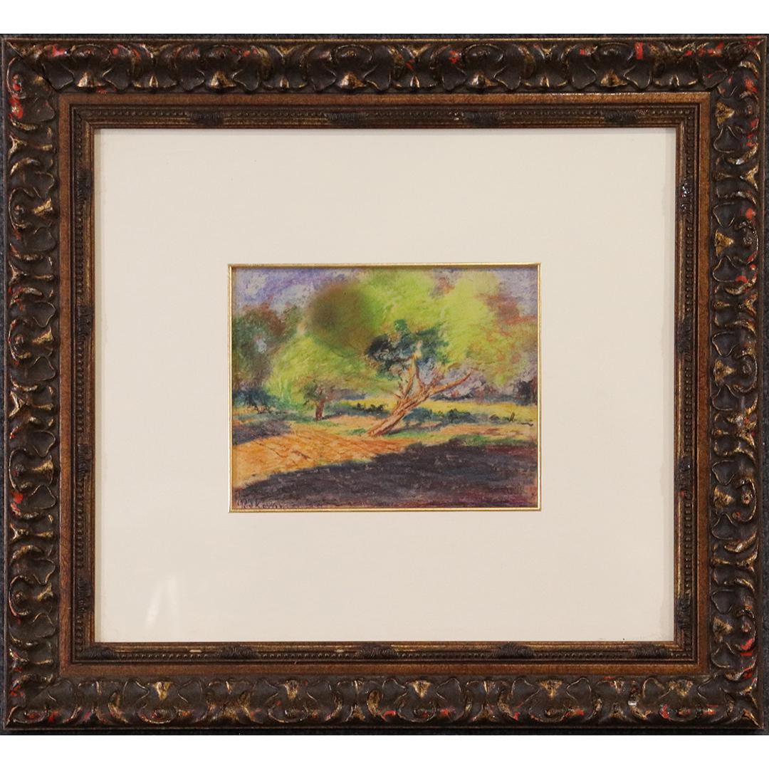 Attributed to Podkowinski , Polish Landscape W/c: Impressionist Polish Landscape with Tree, Signed Illegible,Attributed to Podkowinski . Watercolor painting, framed. Size: 6 x 8 image, 19 x 21 outside frame inches