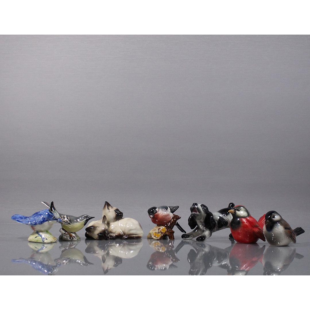 Seven [7] Assorted Porcelain Animals: Birds Cat Dog: Seven [7] Assorted Porcelain Animals: Birds Cat Dog; Goebel, Stangl, etc. ; 2.5-3