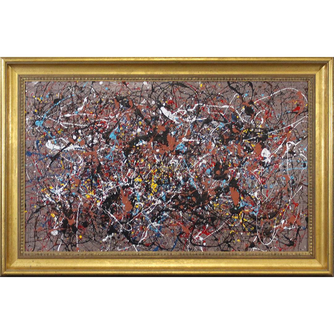 Jackson Pollock Style Mid-Century Drip Art Oil Painting: Jackson Pollock Style Mid-Century Drip Art Oil Painting on board. unsigned, titled on back: Morning, framed. Nice quality painting. Size: 21x35, 26.75x40.75 outside frame