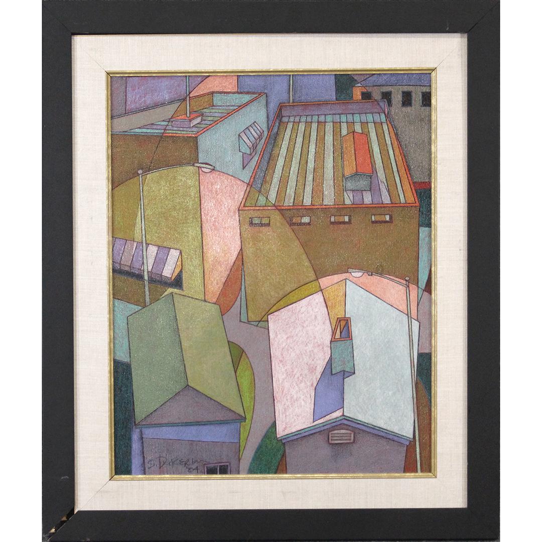 Stephen Dickerson, 20th C. American, Oil/c Night Scene: Stephen Dickerson, 20th C. American, Oil/c Night Scene. Oil on canvas painting, Signed, Gallery label on verso. framed. Well listed American Artist. Size: 20x16, 26.5x22.5 outside frame. ASKart: Steph