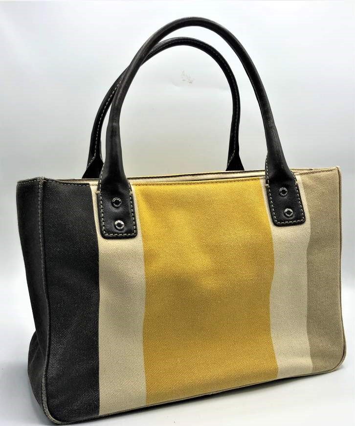 Kate Spade New York Handbag, Tan, Brown, Yellow: Kate Spade New York Handbag, Tan, Brown, Yellow. Size: 13 in. height to top of handle, handbag 7.25 in. height, 11 in. length, 4.5 in. wide. Clean.