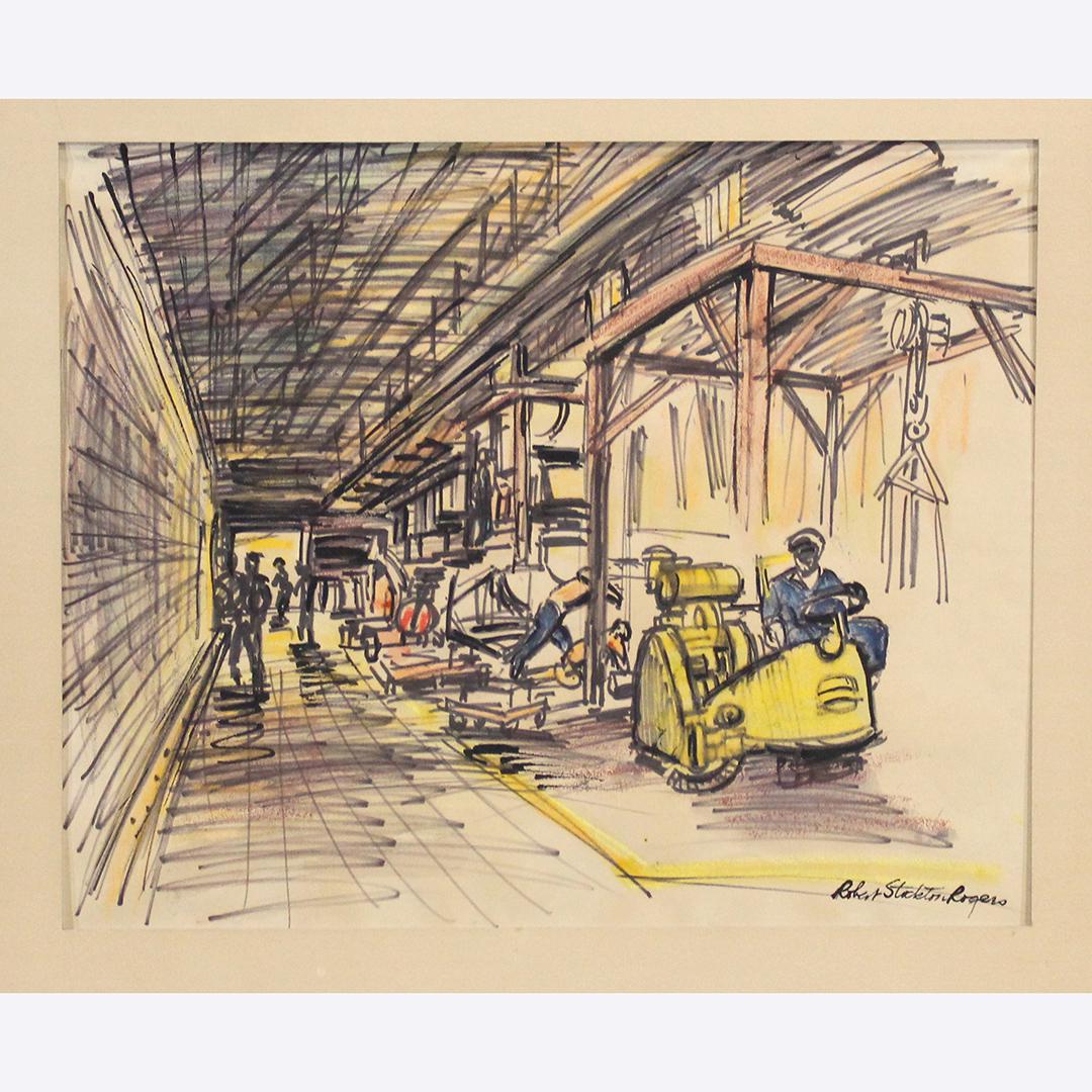 Robert Stockton Rogers 1896-1959 W/c Factory Scene: Robert Stockton Rogers 1896-1959 W/c Factory Scene. Signed, Well Listed Artist. Size: 13.25x16.25 image, 20.25x23.5 matting. ASKart: Robert Stockton Rogers (1896 - 1959)Robert Stockton Rogers was acti