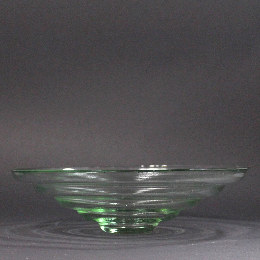 Mid-Century Modern Green Iridescent Funnel Center Bowl: Mid-Century Modern Green Iridescent Funnel Center Bowl. Size: 3.5 in. height, 12 in. diameter.