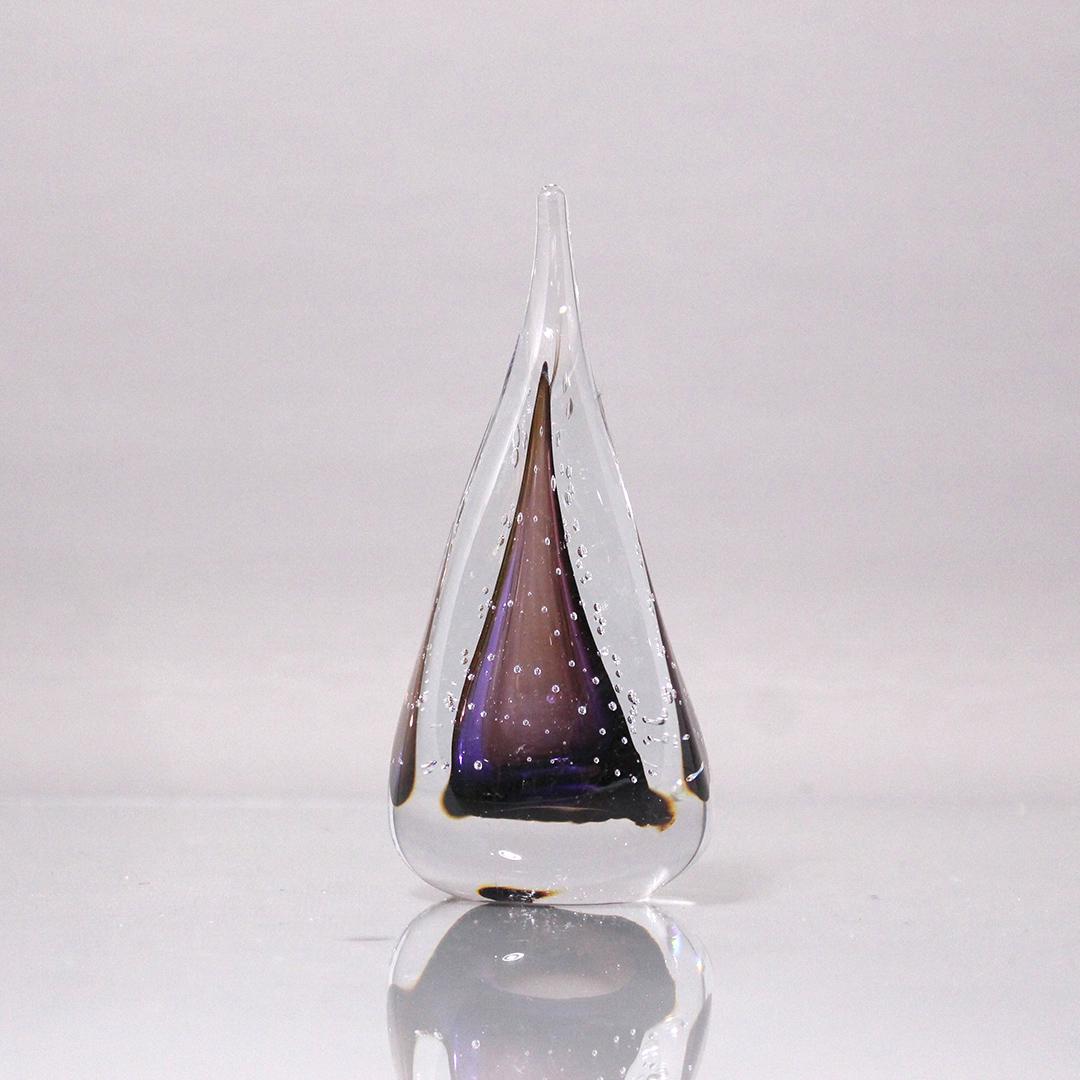 Signed Studio Art Glass Amethyst Tear Drop Paperweight: Signed Studio Art Glass Amethyst Tear Drop Paperweight with internal bubbles. Signed on base. Size: 5.75 in. height, 2.25 in. wide.