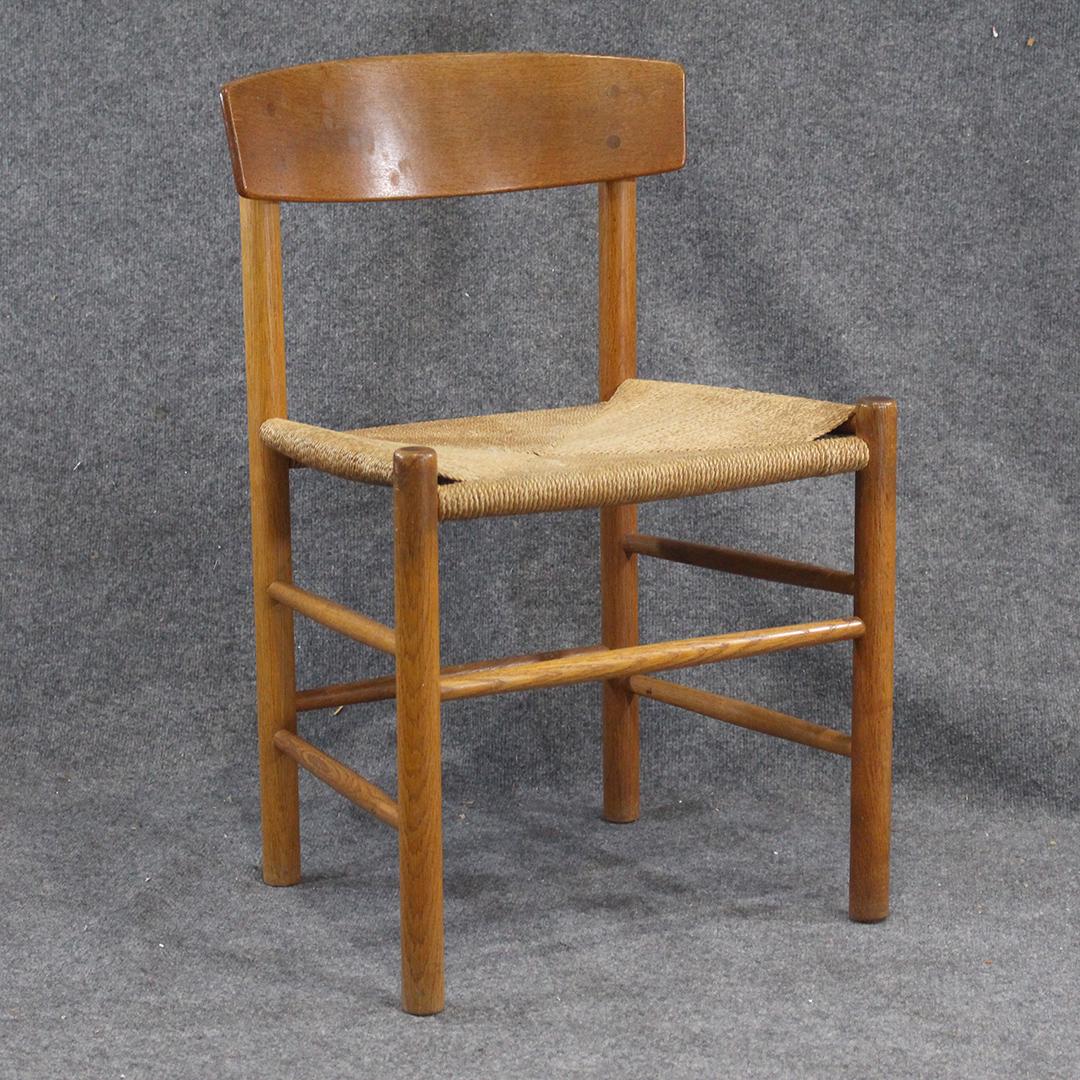 Attributed Hans Wegner Danish Design Side Chair: Attributed Hans Wegner Danish Design Side Chair with rope rush seat. Size: 30 in. height, 19 in. wide
