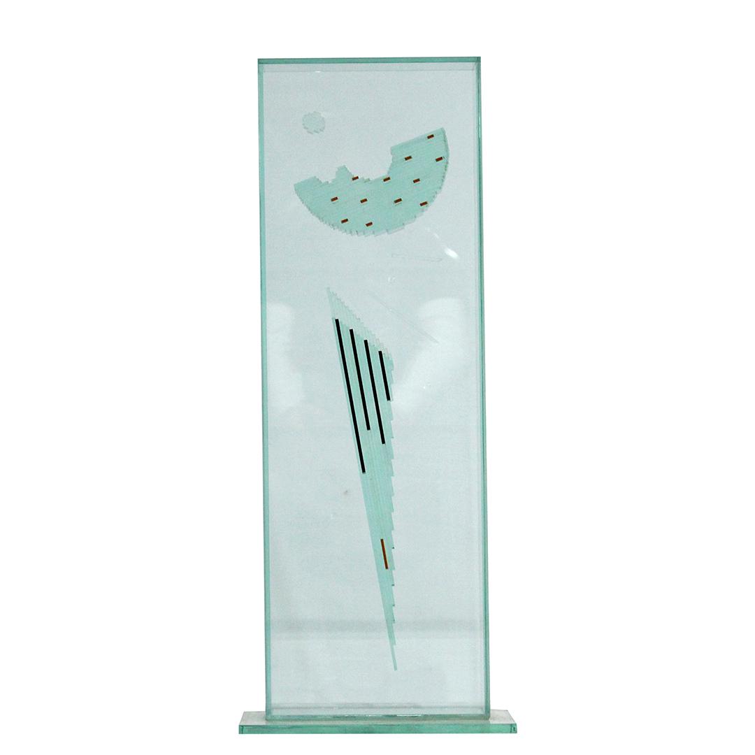 John Seitz 1983. Signed Modernism Glass Sculpture: John Seitz 1983. Signed Modernism Glass Sculpture. Size: 27 in. height, 11 in. wide, 5.75 in. depth ; Signed and dated: John Seitz 1983, ; John Seitz (late 20th century)John R Seitz was active/lived i