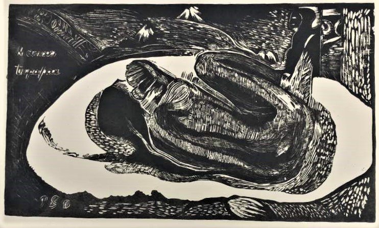PAUL GAUGUIN, Manao Tupapau, Print: PAUL GAUGUIN, Manao Tupapau, Print . Size: image 7 5/8 in. x 13 1/8 in.; full sheet 11 3/8 in. x 15 3/4 in. ASKart: Paul Gauguin (1848 - 1903)Paul Gauguin was active/lived in France, Tahiti. Paul Gaug