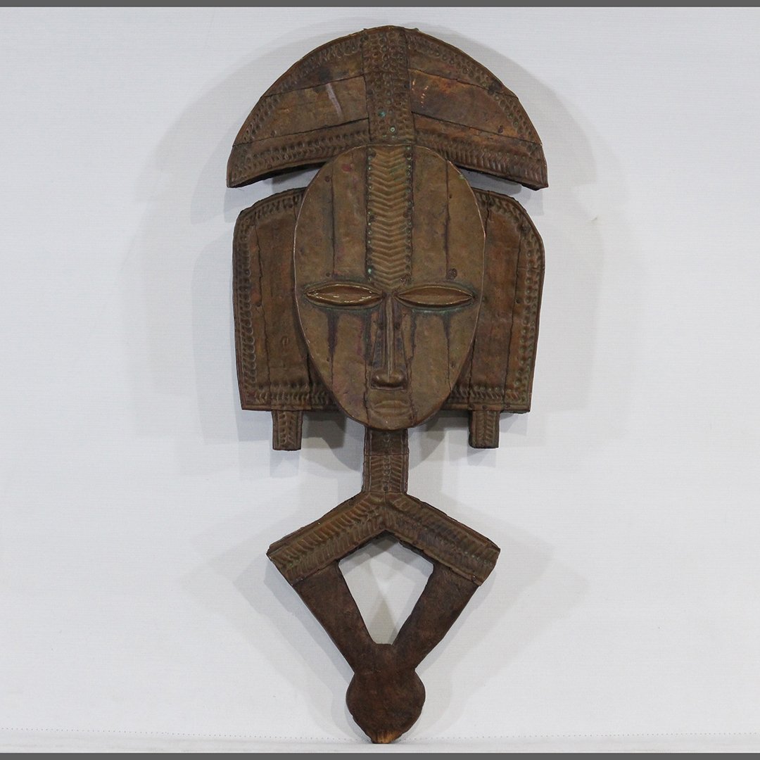 Unique African Copper and Wood Ceremonial Mask (1 of 8)