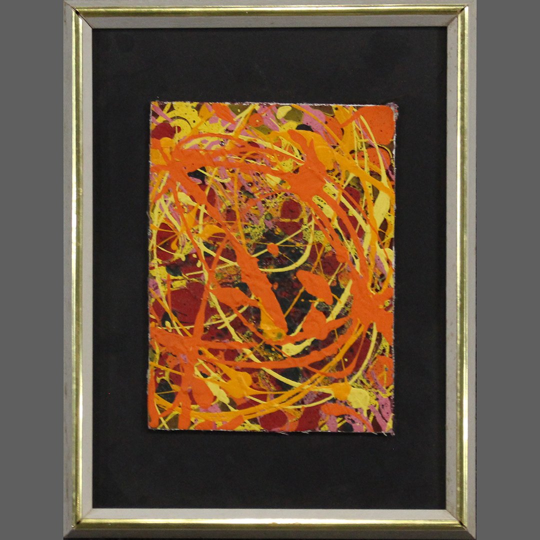 Mid-Century Modern Orange Drip Abstract Oil Painting (1 of 5)
