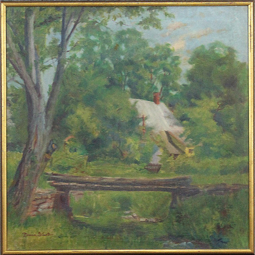 Donna Schuster 1883-1953 Oil/c Log Walk Over Stream (1 of 7)