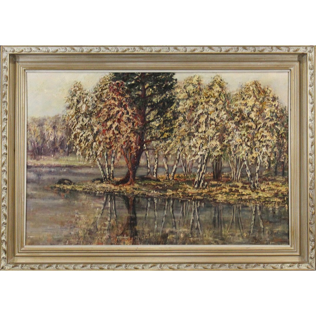 Signed A W, Oil/c Cove of Birch Trees in Landscape: Signed A W, Oil/c Cove of Birch Trees in Landscape. Oil on canvas Painting. Signed with initials, framed. Size: 24 in. x 36 in.; outer frame 29.5 in. x 41.5 in.