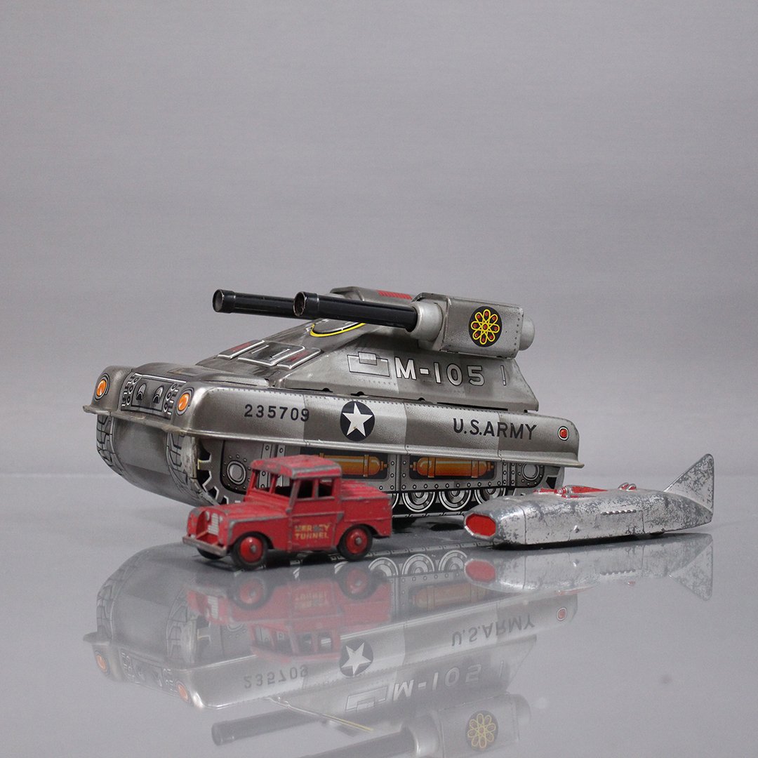 3 Vintage Toys Dinkey Mersey Tunnel, & Rocket; Tin Tank (1 of 10)