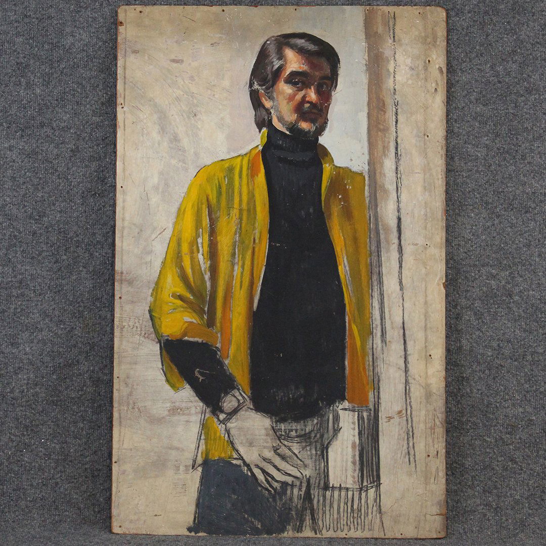 1960s Beatnick Man Yellow Jacket Illustration Art O/b (1 of 5)