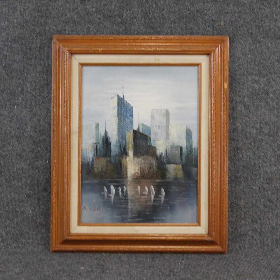 Bonsall, Oil/c, Mid-Century Modern City Skyline Signed (1 of 6)
