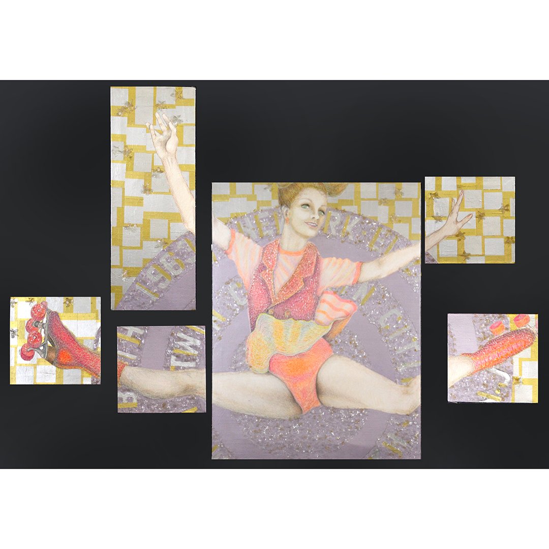 Unique 6 Panel Wall Artwork Skater Girl, Oils on Canvas (1 of 14)