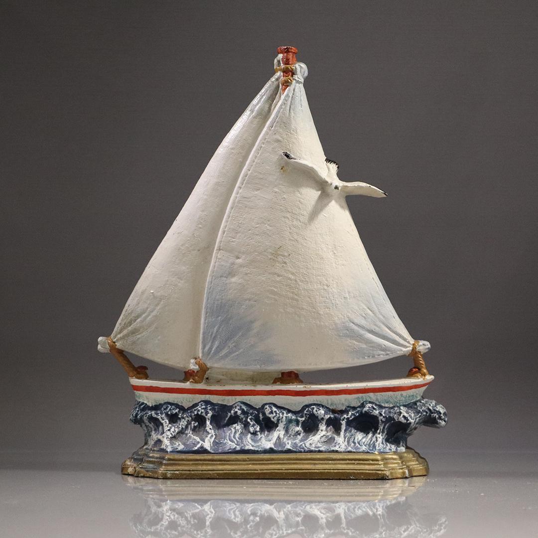 Cast Iron Sail Boat Doorstop, Original Paint Finish (1 of 6)