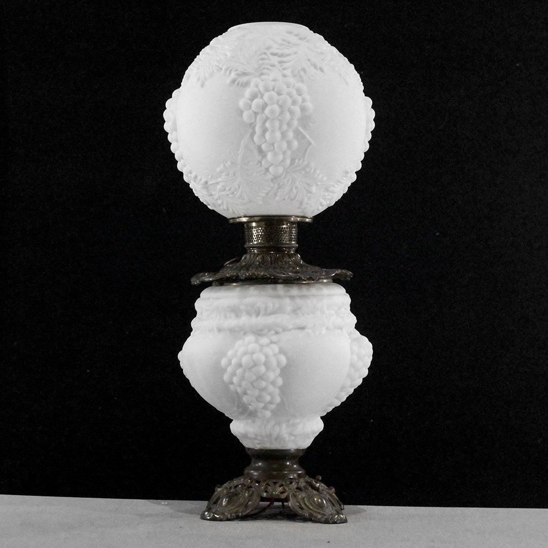 Gone With The Wind Lamp, White Glass Embossed Grapes (1 of 9)