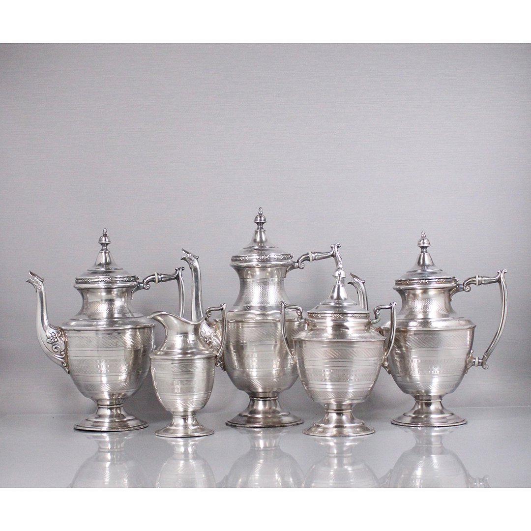 5-Piece Marked W. 700 Antique Silver Tea Set (1 of 12)