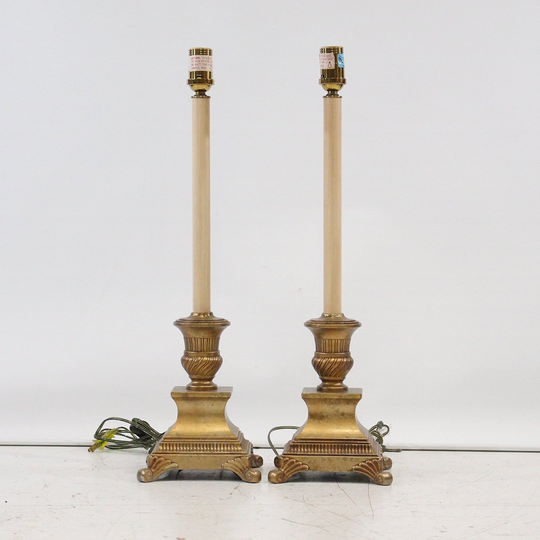 Pair Brass Plated Regency Continental Candlestick Lamps (1 of 6)