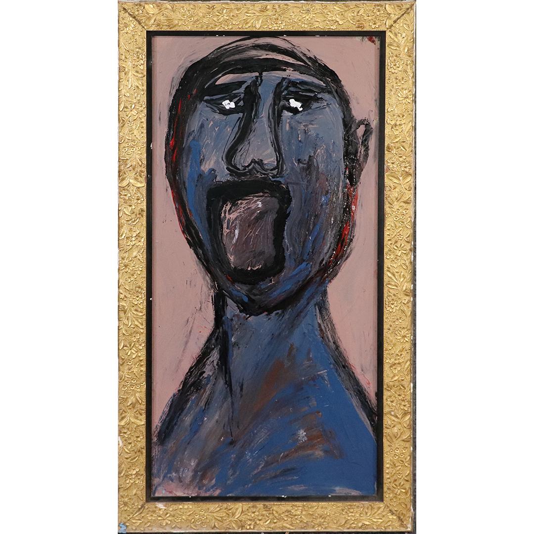 Mid-Century Modern Abstract Portrait of Blue Man Oil/b (1 of 6)