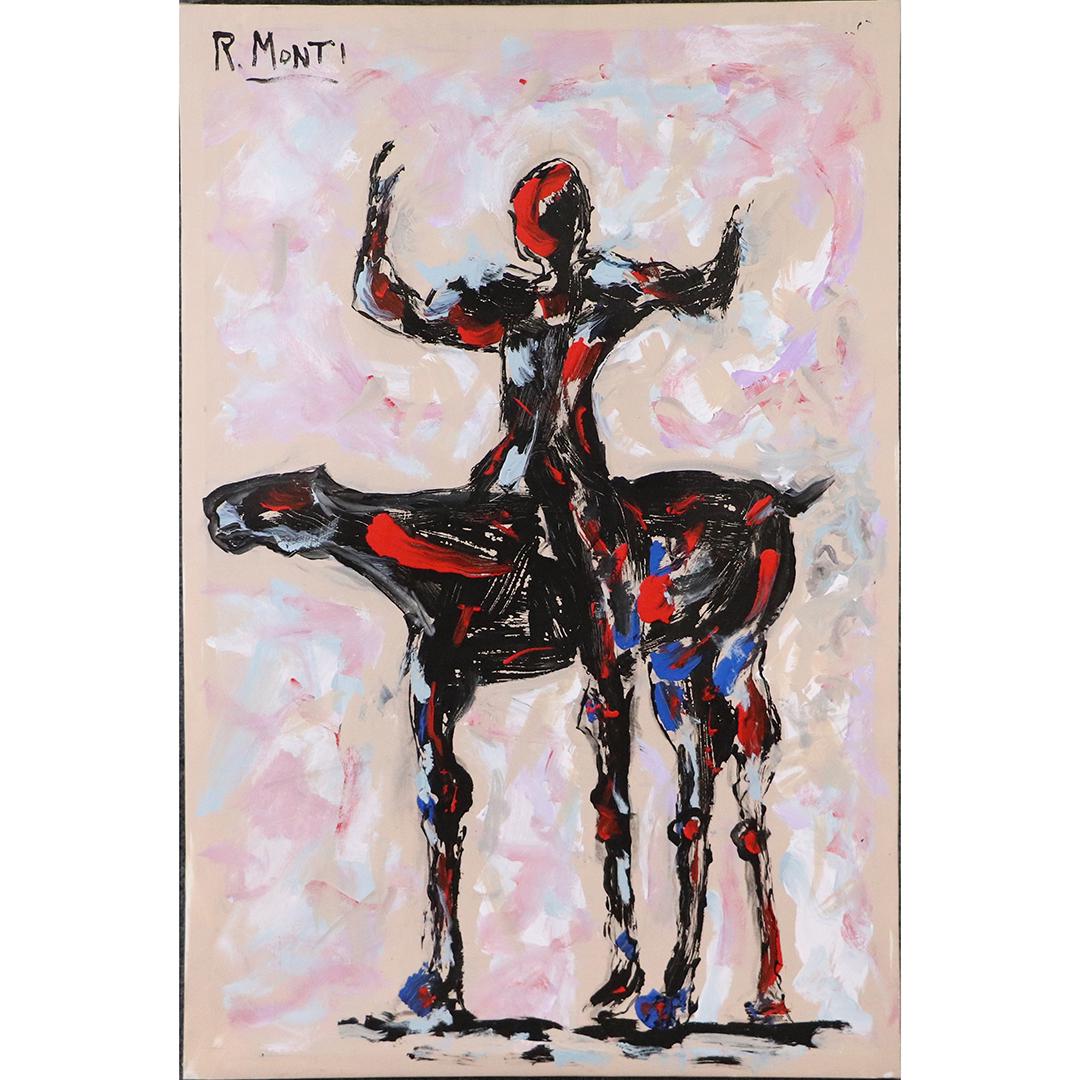 R. Monti, Mid-Century Abstract Figure on Horseback O/c (1 of 7)