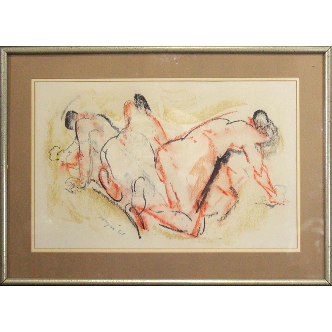 Moses Soyer 1961, Color Pencil Drawing Figures (1 of 6)