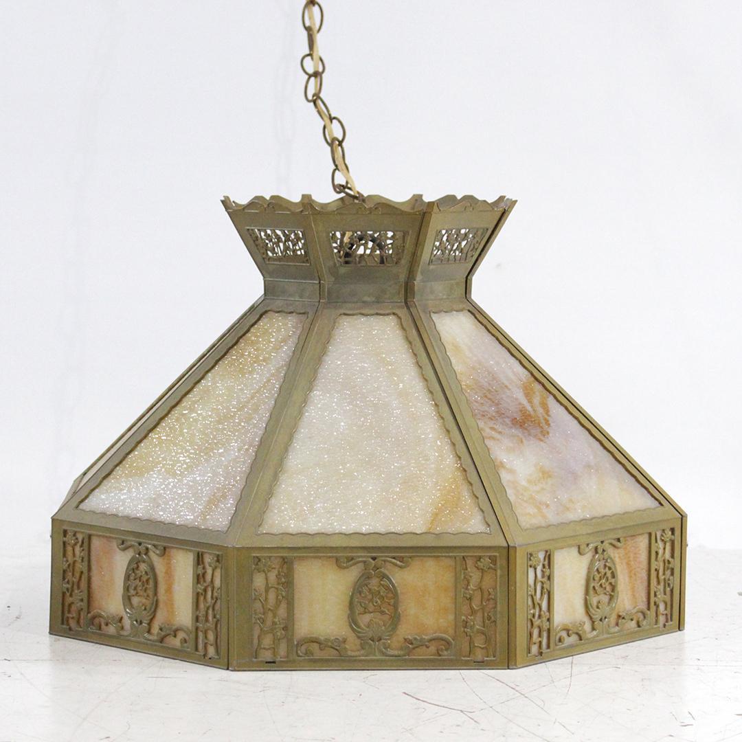 8-Panel Slag Glass Hanging Fixture with Border Panels (1 of 9)