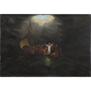 Pierre Puvis De Chavannes 1890, Oil/c Religious Figures: Pierre Puvis De Chavannes 1890, Oil/c. Religious Figures in Boat. Oil on canvas painting. Signed and dated. Size: 23 x 33 inches. ASKart: Pierre Puvis de Chavannes (1824 - 1898)Pierre Puvis de Chavann