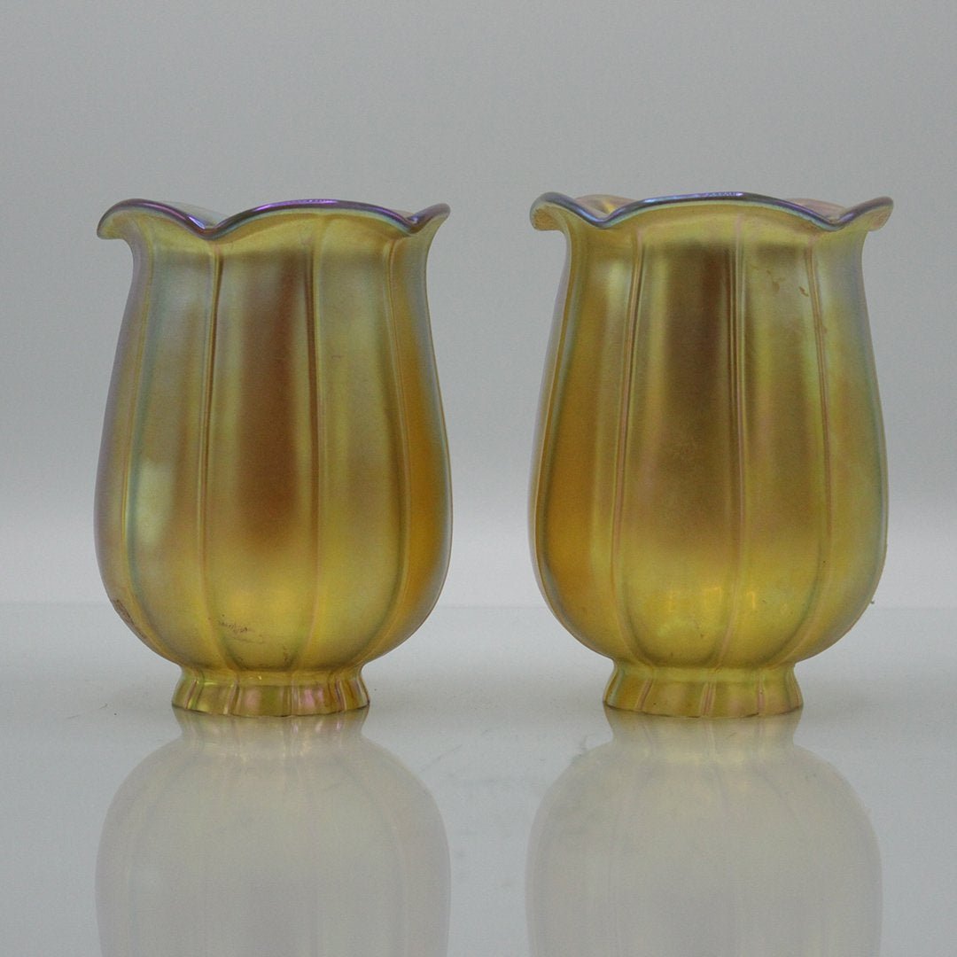 Two [2] Gold Iridescent Art Glass Lamp Shades (1 of 5)