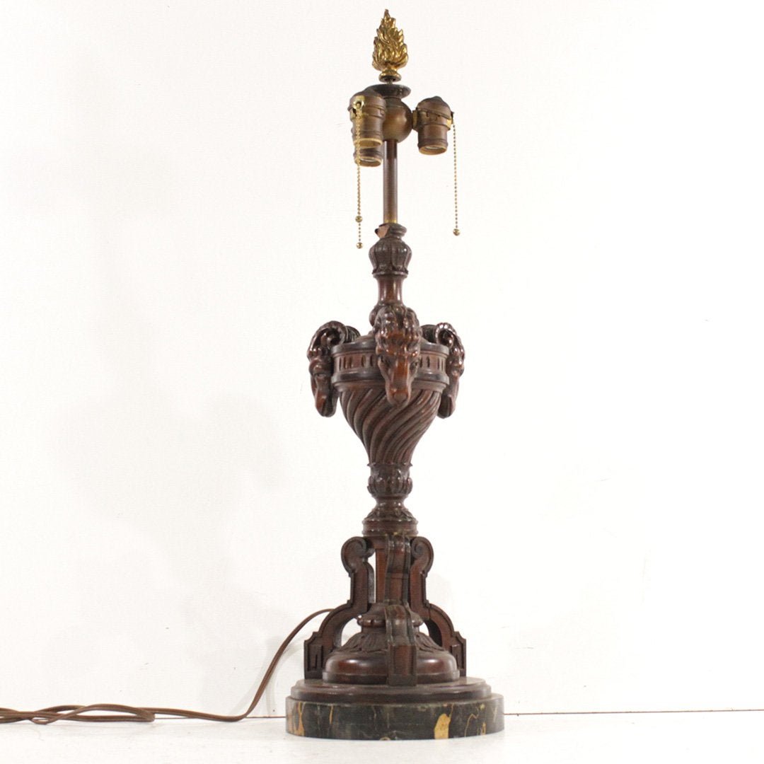 Vintage Carved Table Lamp on Marble Base - Ram Heads (1 of 6)