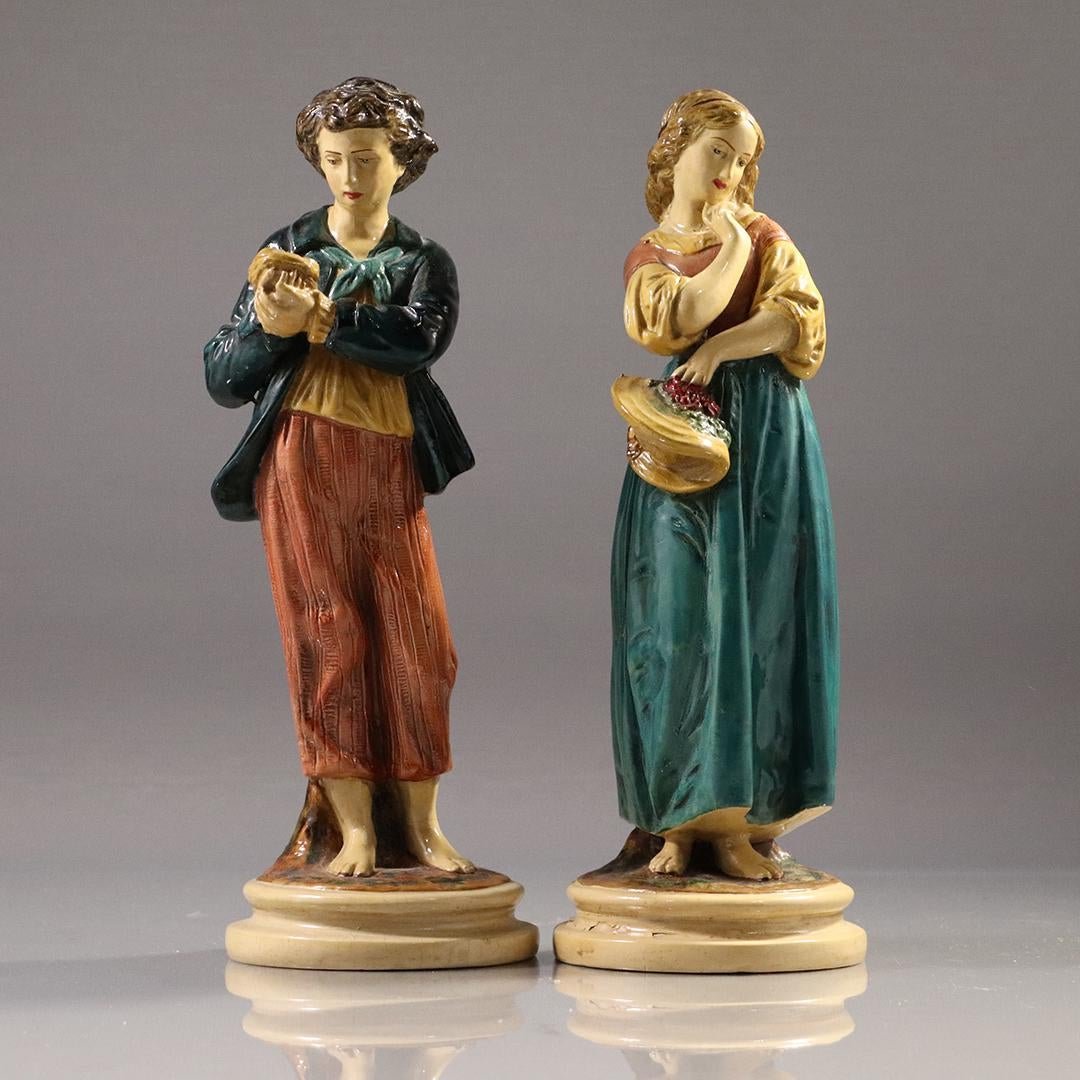 Two [2] Antique Composition Chalk Peasant Figures (1 of 6)