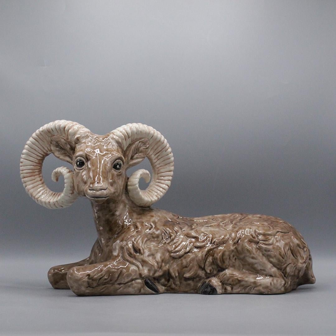 Glazed Ceramic Seated Ram Mid-Century Modern (1 of 10)