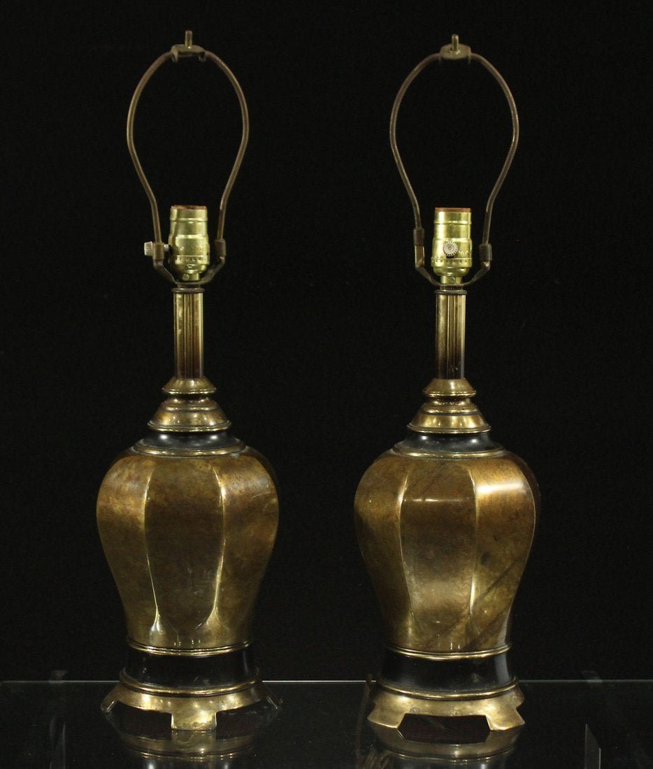 Pair Quality Hollywood Regency Brass Urn Table Lamps (1 of 3)