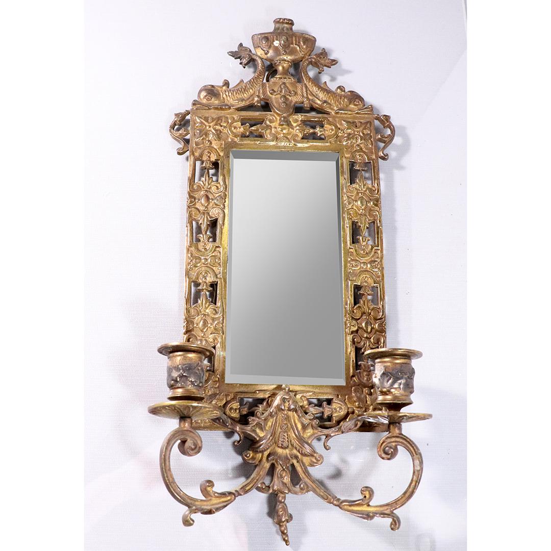 Fancy Victorian Brass Mirror Wall Sconce 2 Candle Light (1 of 5)