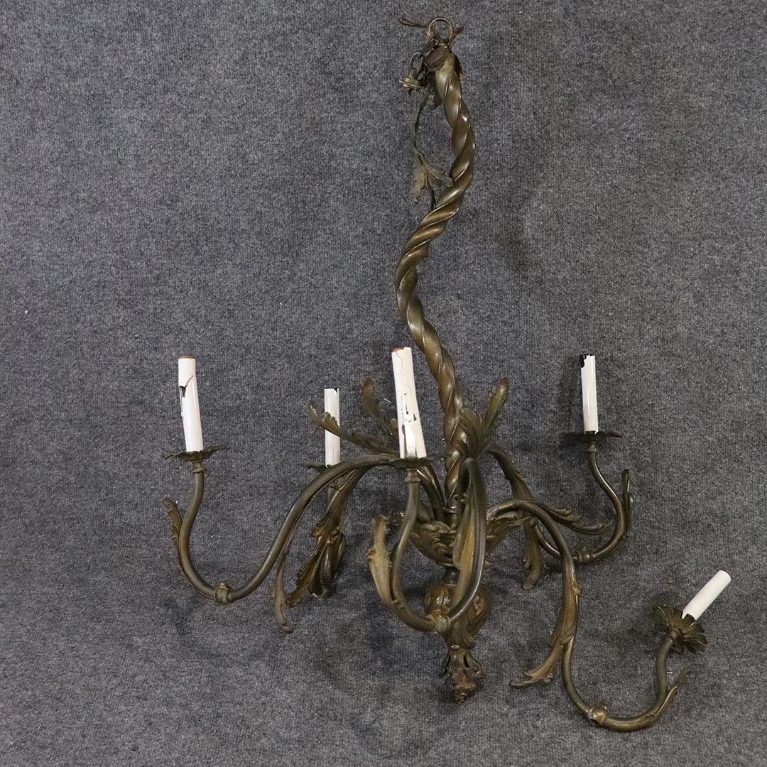 Antique French Bronze 5 Arm Gas Chandelier Electrified (1 of 7)