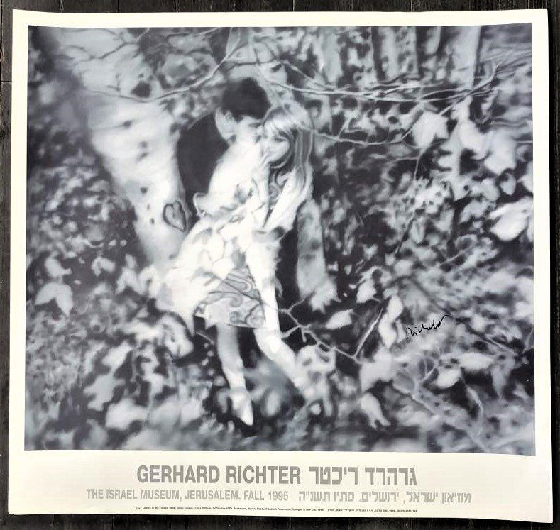 Gerhard Richter Signed Poster Lovers In The Forest 1995: Gerhard Richter Signed / Autographed Poster: The Israel Museum Fall 1995, Lovers In The Forest IMP 1995. Size: 26.75 in. x 28 3/8 in.