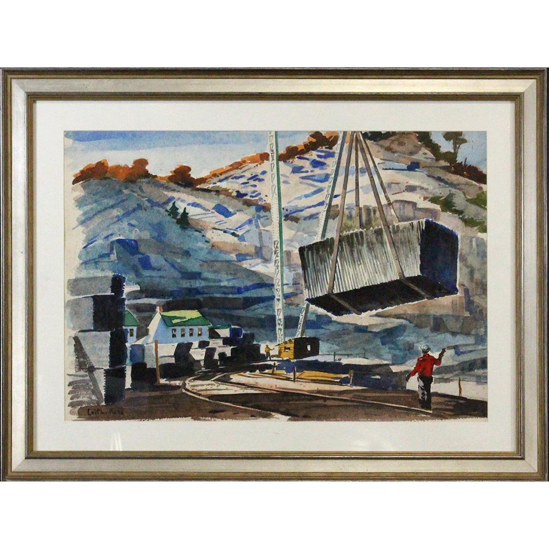 Harry Leith-Ross, Watercolor Industrial Rock Quarry: Harry Leith-Ross, Watercolor Industrial Rock Quarry. Signed: Leigh-Ross, watercolor painting, framed. Size: 18 in. x 26 in., 26 in. x 34 in.