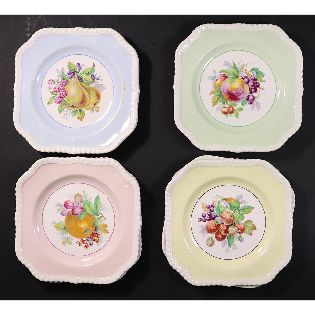 8 Johnson Bros England Fruit Plates 2 Each Match: 8 Johnson Bros England Fruit Plates, there are 4 fruit scenes 2 Each Match. Size: 7.5 in. diameter ( 8 plates 2 each)
