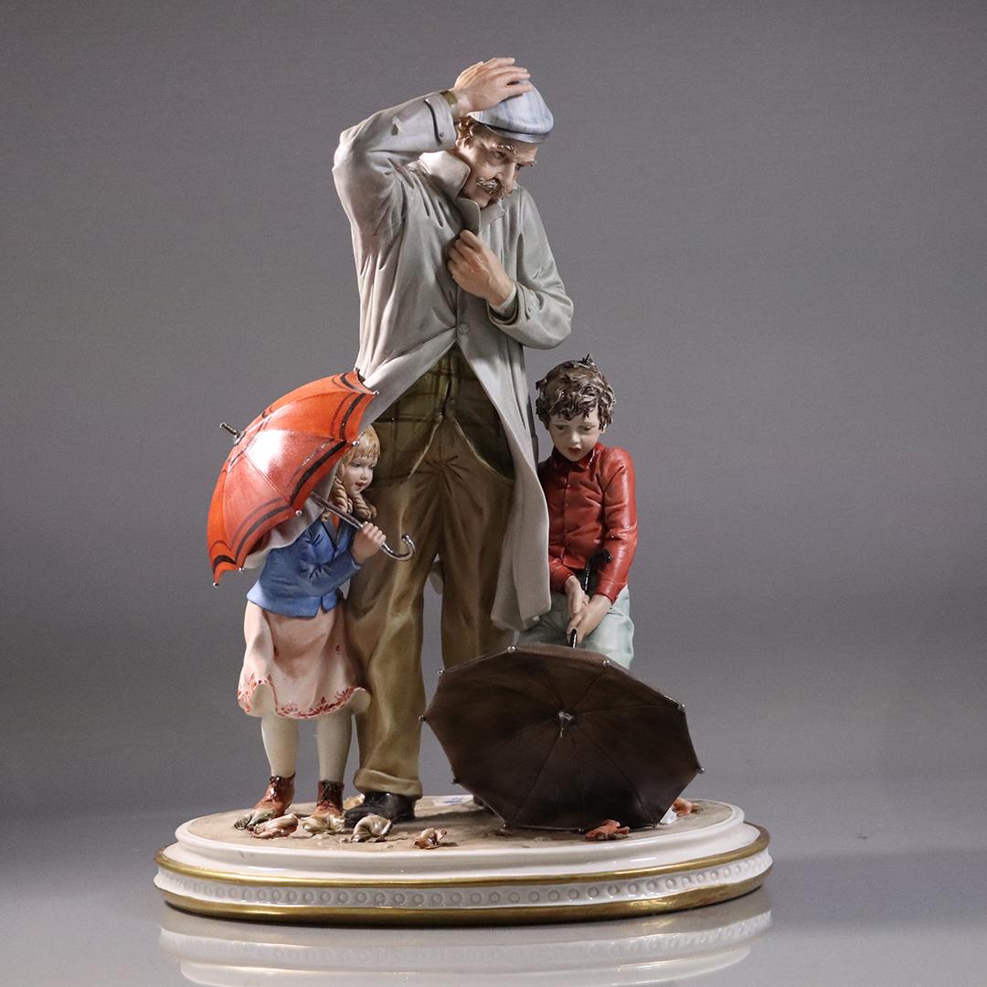 Capodimonte Grouping Sandro Maggioni 1977 Windy Day: Capodimonte Grouping Sandro Maggioni 1977 Windy Day. Artist signed and dated. Size: 14 in. height , 10 in. wide.