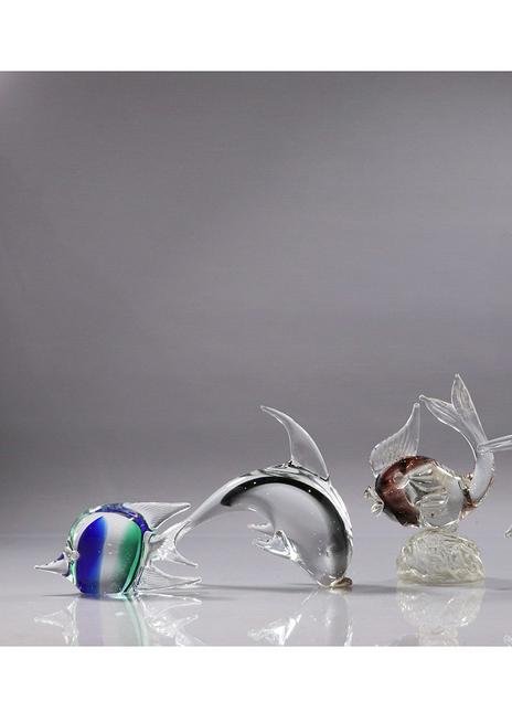 3 Assorted Aquatic Italian Art Glass Fish and Dolphin: 3 Assorted Aquatic Italian Art Glass Fish and Dolphin figures. Size: 2.5 in. - 6 in. range in heights