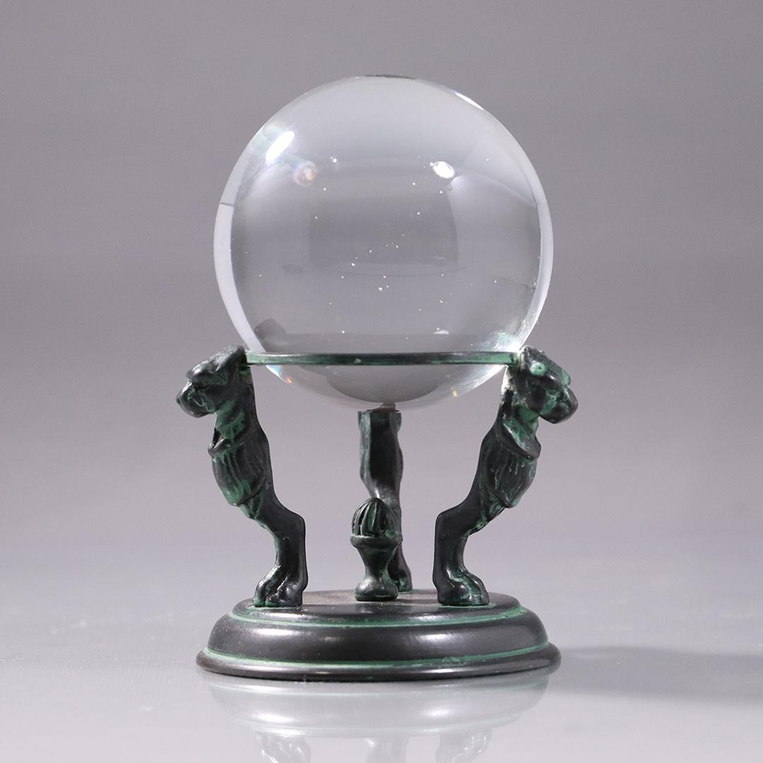 Crystal Glass Witch's Ball on Bronze Stand: Crystal Glass Witch's Ball on Bronze Stand. Size: 5.75 in. height.